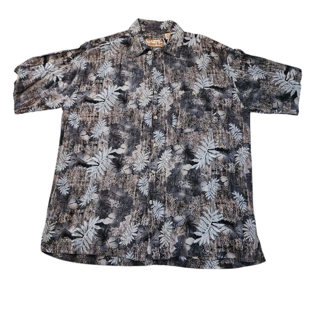 Carribean Blues Hawaiian Shirt Floral Palm Tropical Blue Button Up Rayon XL EUC